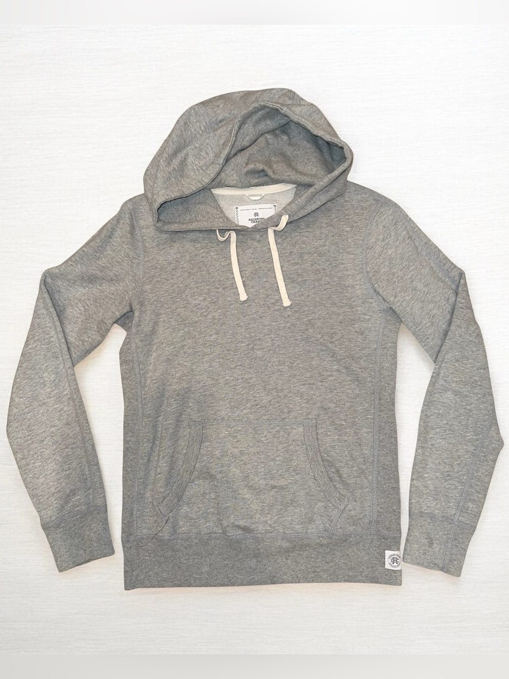 Reigning Champ XS Heather Grey Pullover Hoodie  White Drawstrings Slim Fit Gray